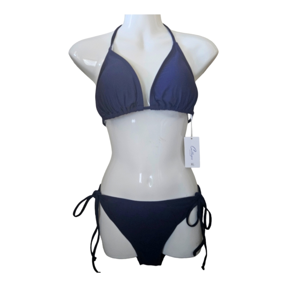 COLLOYES Two Piece Sexy Navy Blue Bikini Set Halter String Triangle Swimwear